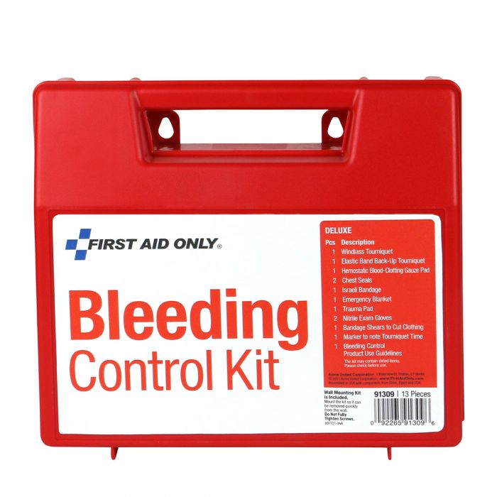 First Aid Only Deluxe Bleeding Control Wall Station | 14-Piece Emergency Trauma Response Kit