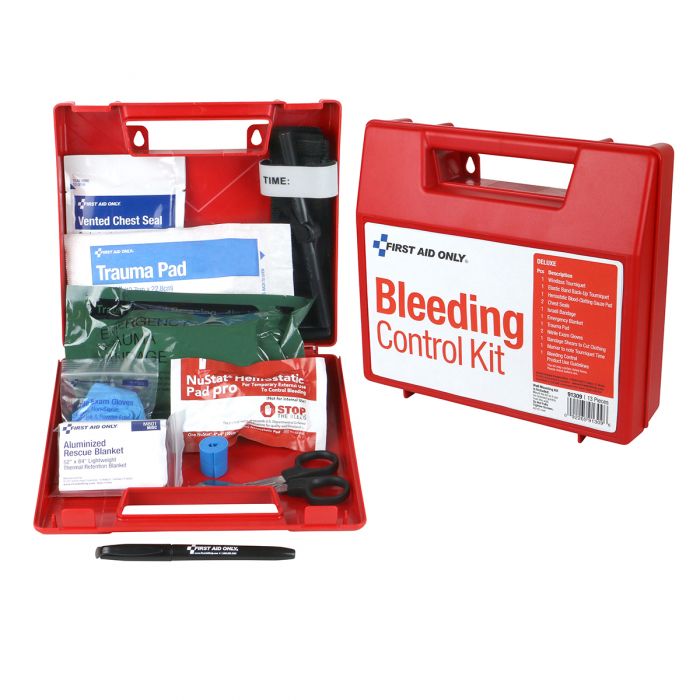 First Aid Only Deluxe Bleeding Control Wall Station | 14-Piece Emergency Trauma Response Kit