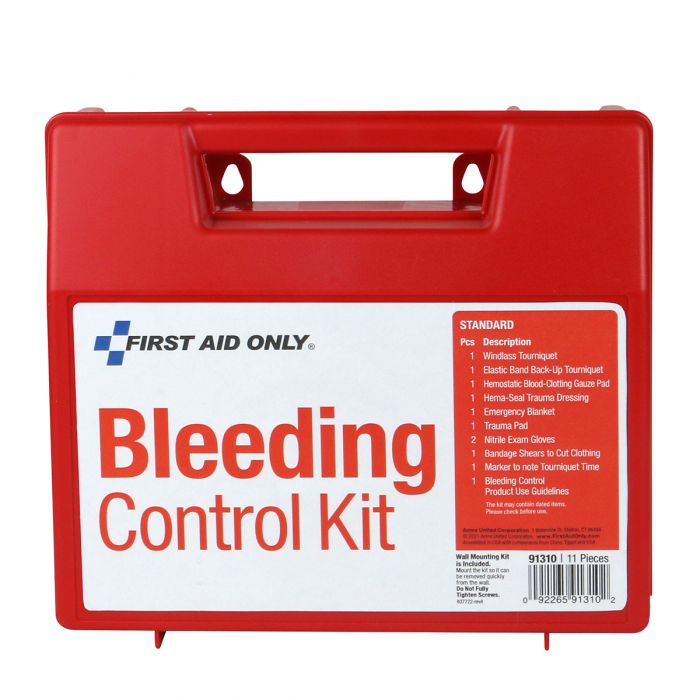 First Aid Only Standard Bleeding Control Wall Station | 11-Piece Emergency Trauma Kit