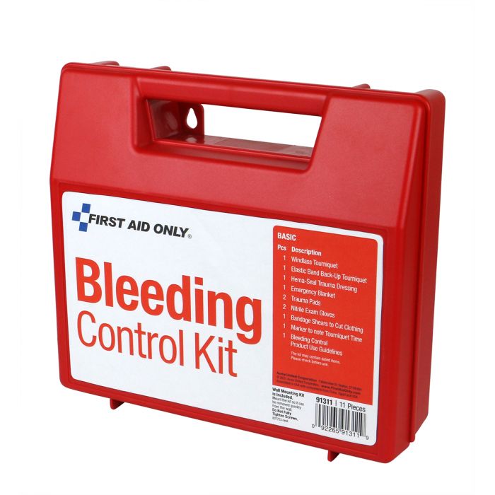 First Aid Only Basic Bleeding Control Wall Station | 12-Piece Emergency Hemorrhage Kit