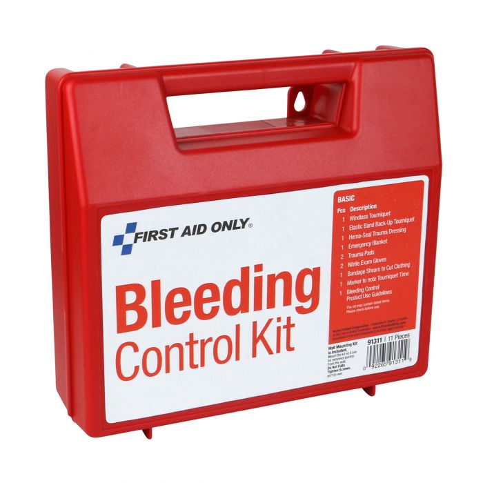 First Aid Only Basic Bleeding Control Wall Station | 12-Piece Emergency Hemorrhage Kit