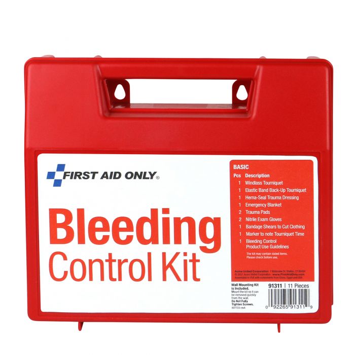 First Aid Only Basic Bleeding Control Wall Station | 12-Piece Emergency Hemorrhage Kit