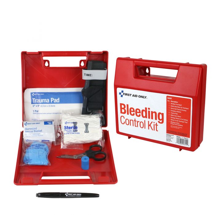 First Aid Only Basic Bleeding Control Wall Station | 12-Piece Emergency Hemorrhage Kit