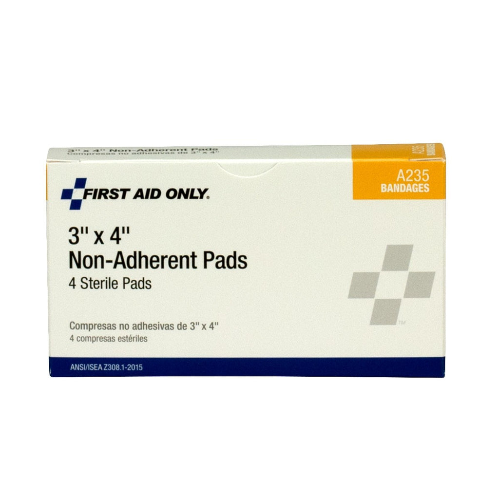 First Aid Only Non-Adherent Pads with Adhesive Edges | 3" x 4" Sterile Dressings, 4 Per Box