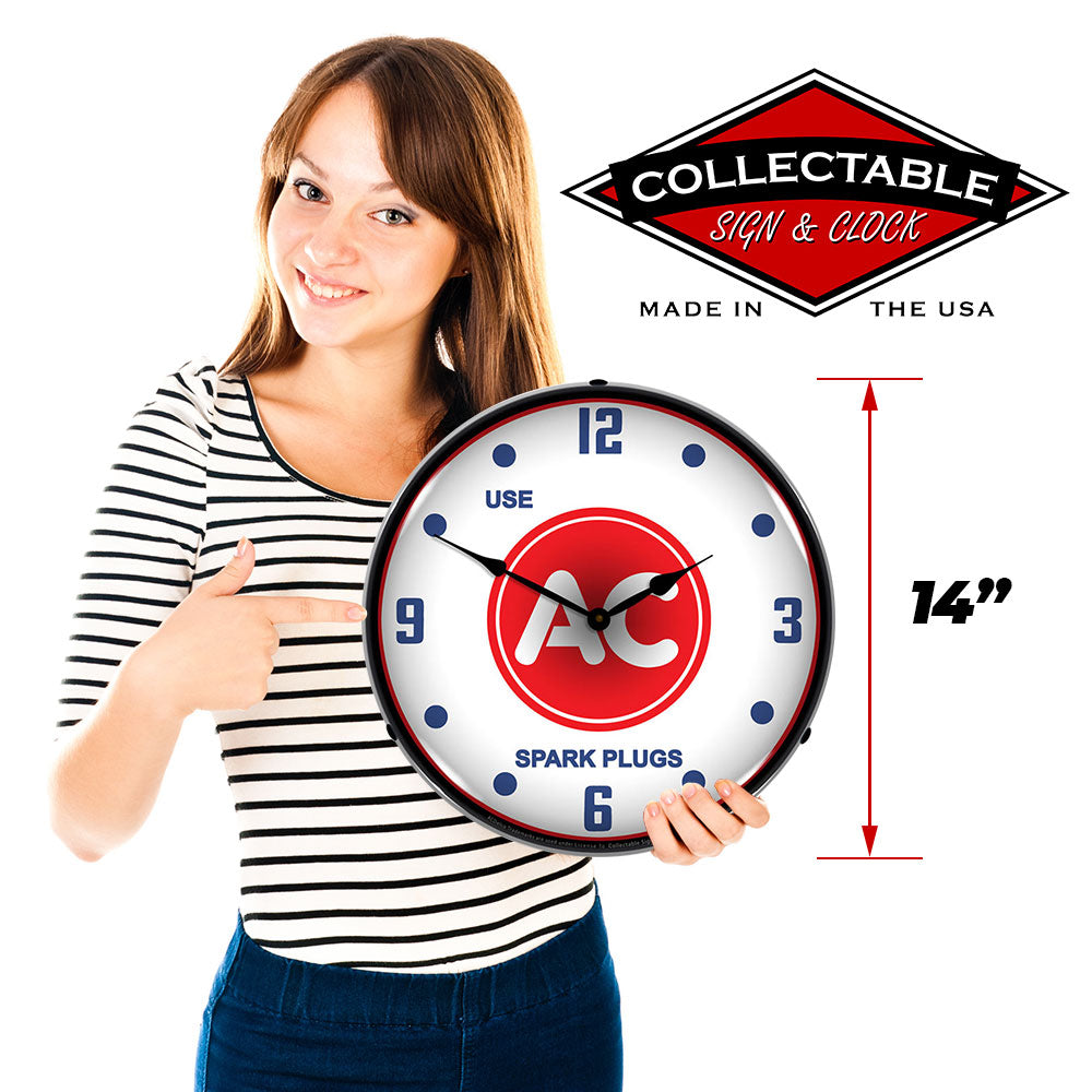 Use AC Spark Plugs 14-Inch LED Wall Clock | Backlit Retro Garage Timepiece with Clear Lexan Protective Lens