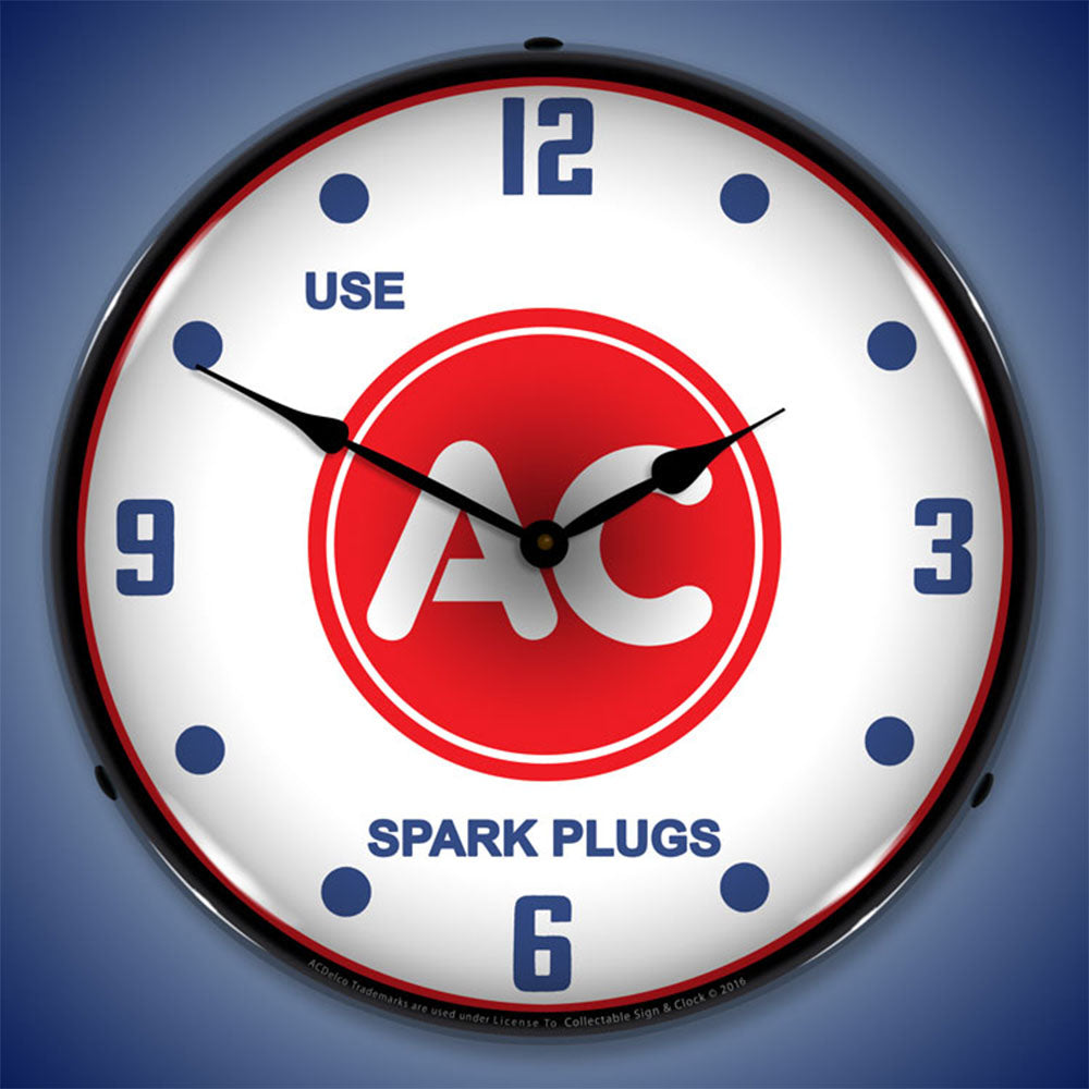 Use AC Spark Plugs 14-Inch LED Wall Clock | Backlit Retro Garage Timepiece with Clear Lexan Protective Lens