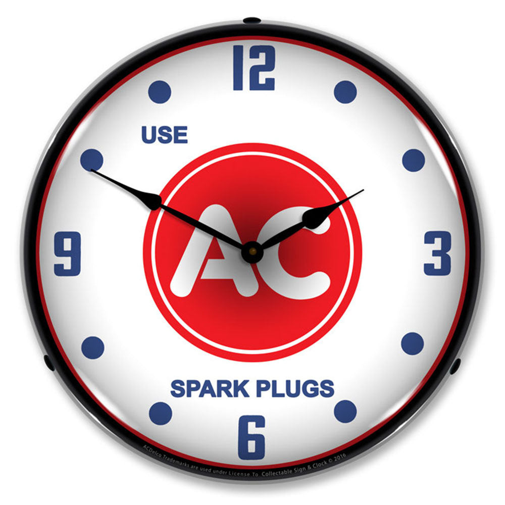 Use AC Spark Plugs 14-Inch LED Wall Clock | Backlit Retro Garage Timepiece with Clear Lexan Protective Lens