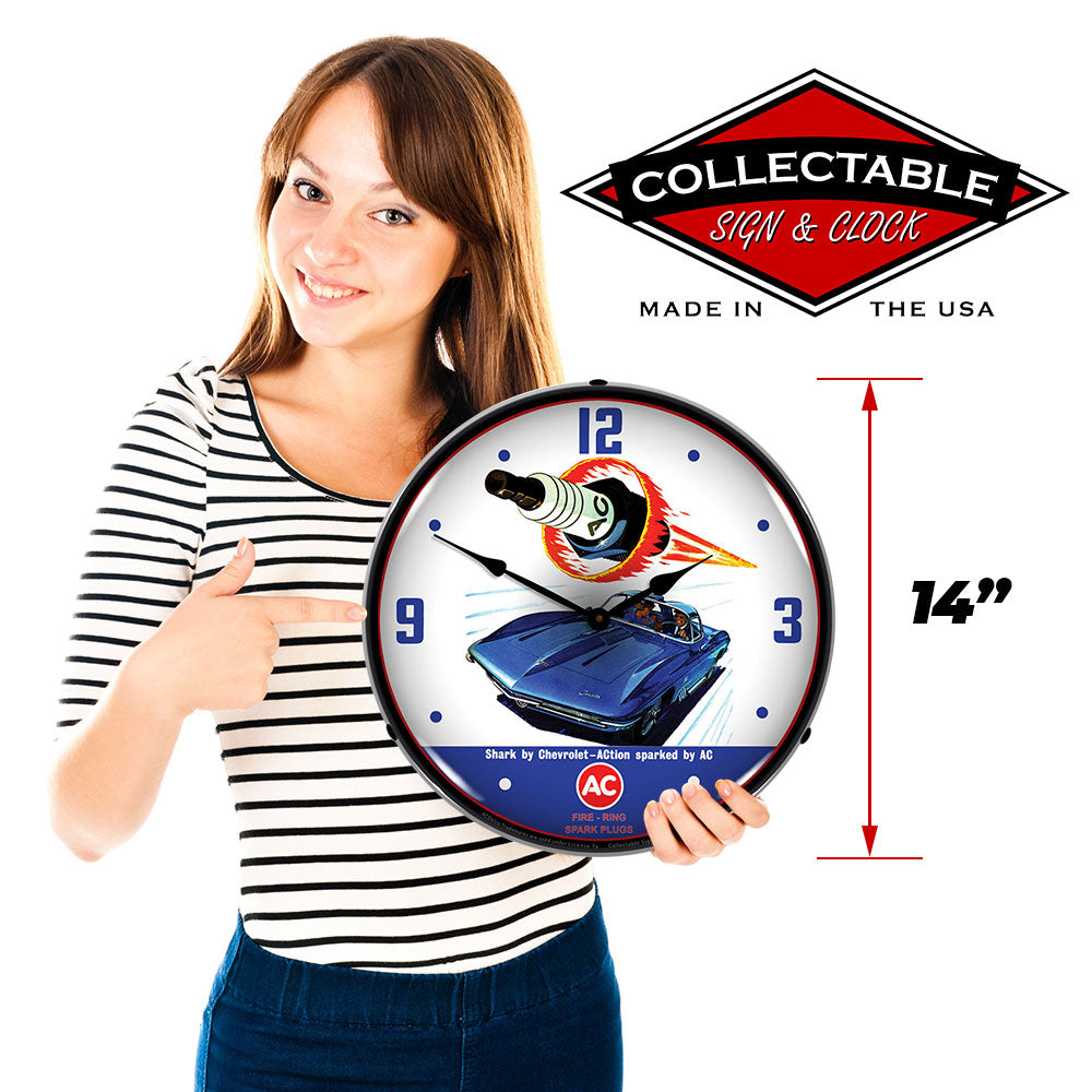 Corvette Shark AC Spark Plug 14" LED Wall Clock