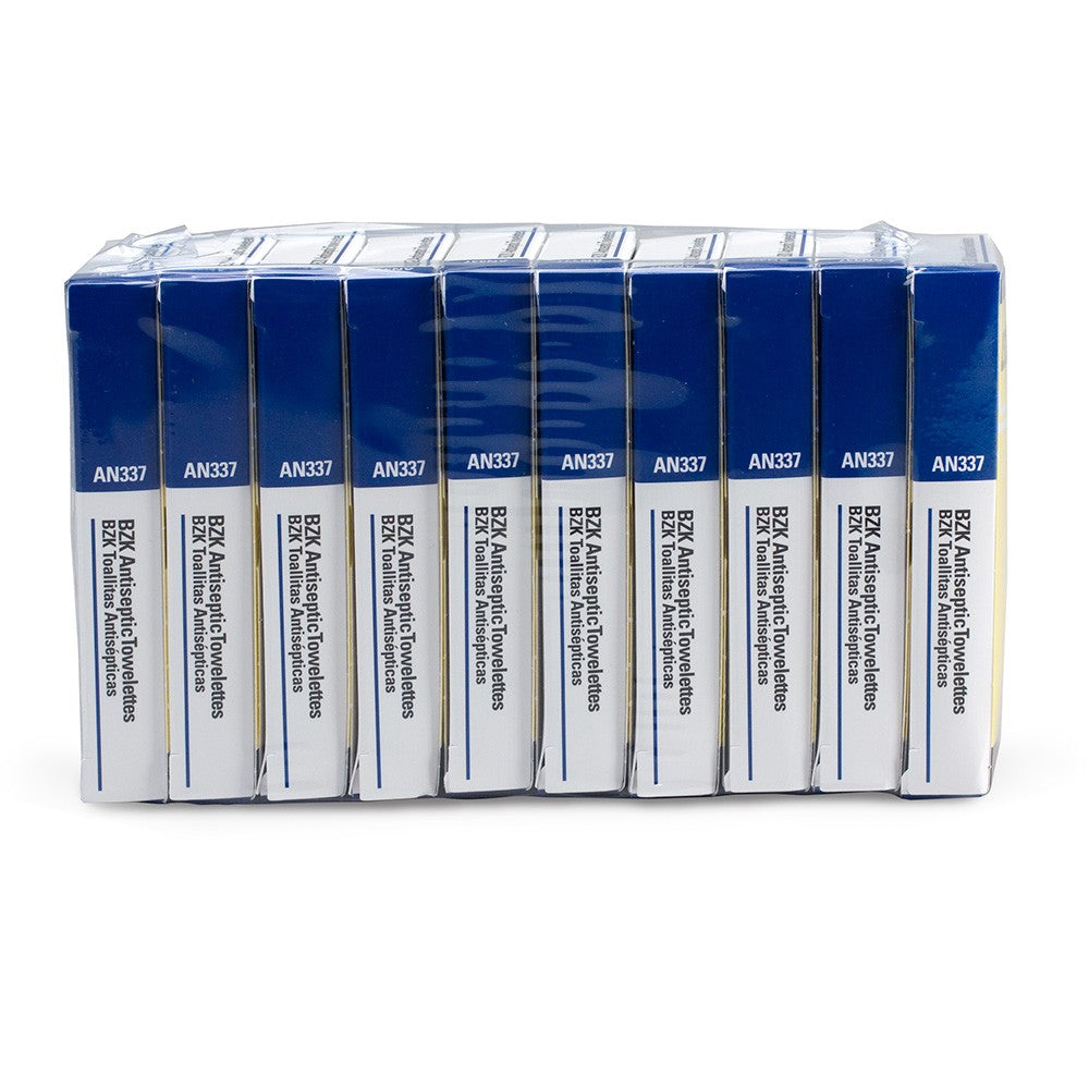 First Aid Only BZK Antiseptic Towelettes | Institutional Bulk Pack, 10 Per Box