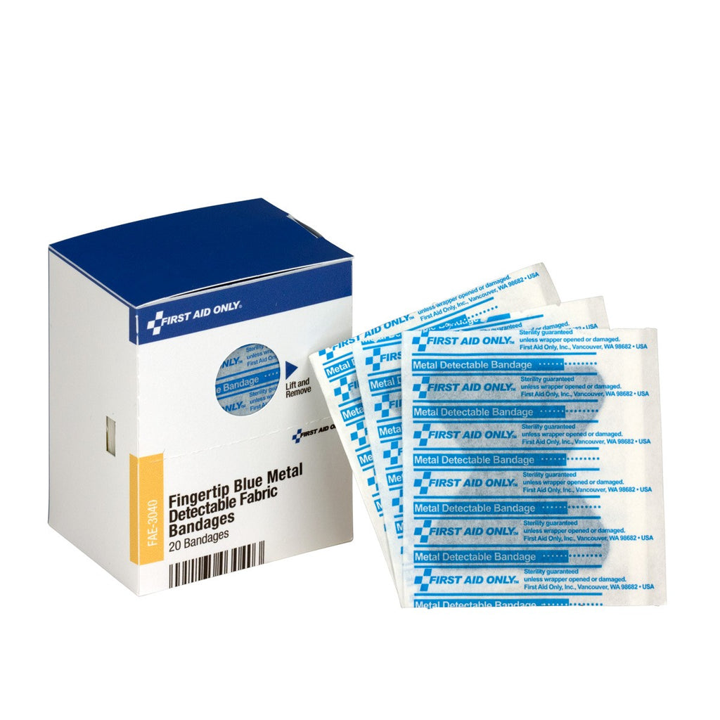 First Aid Only SmartCompliance Blue Metal Detectable Fingertip Bandages | 20 Per Box