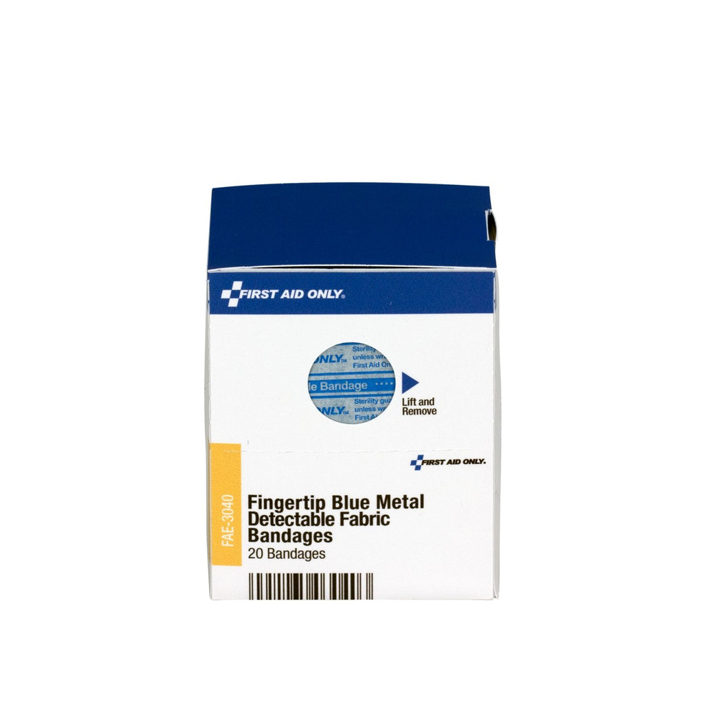 First Aid Only SmartCompliance Blue Metal Detectable Fingertip Bandages | 20 Per Box