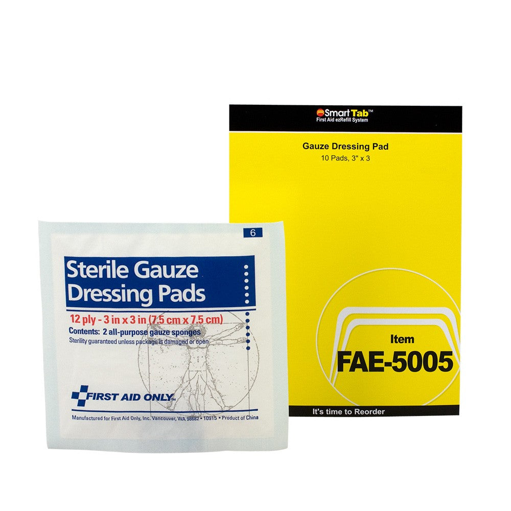 First Aid Only SmartCompliance 3" x 3" Sterile Gauze Pads, 10 Count Refill