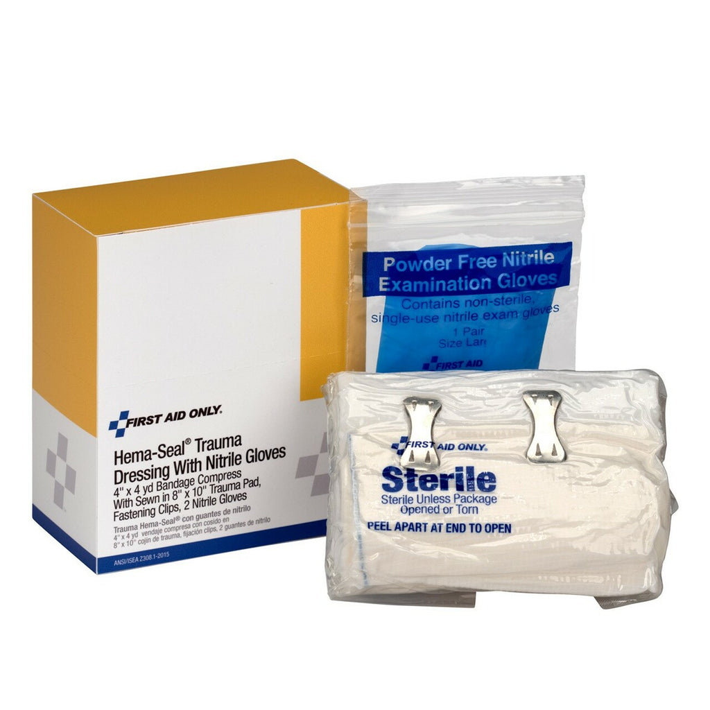 First Aid Only 5" x 9" Hema-Flex Bandage Compress | Includes 2 Nitrile Gloves | Trauma Control Kit