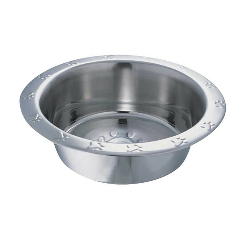 Jorgensen Labs Wide Rim Paw Embossed Stainless Steel Feeding Dish 16 oz