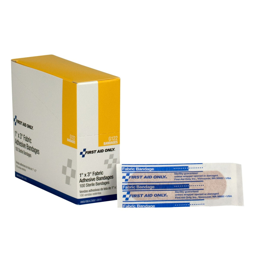 First Aid Only 1" x 3" Flexible Fabric Bandages | High-Adhesion Wound Protection (100/Box)