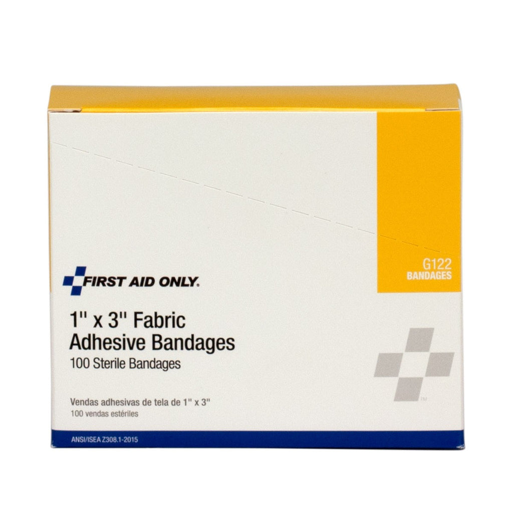 First Aid Only 1" x 3" Flexible Fabric Bandages | High-Adhesion Wound Protection (100/Box)