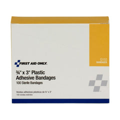 First Aid Only 3/4" x 3" Plastic Bandages, 100 Per Box