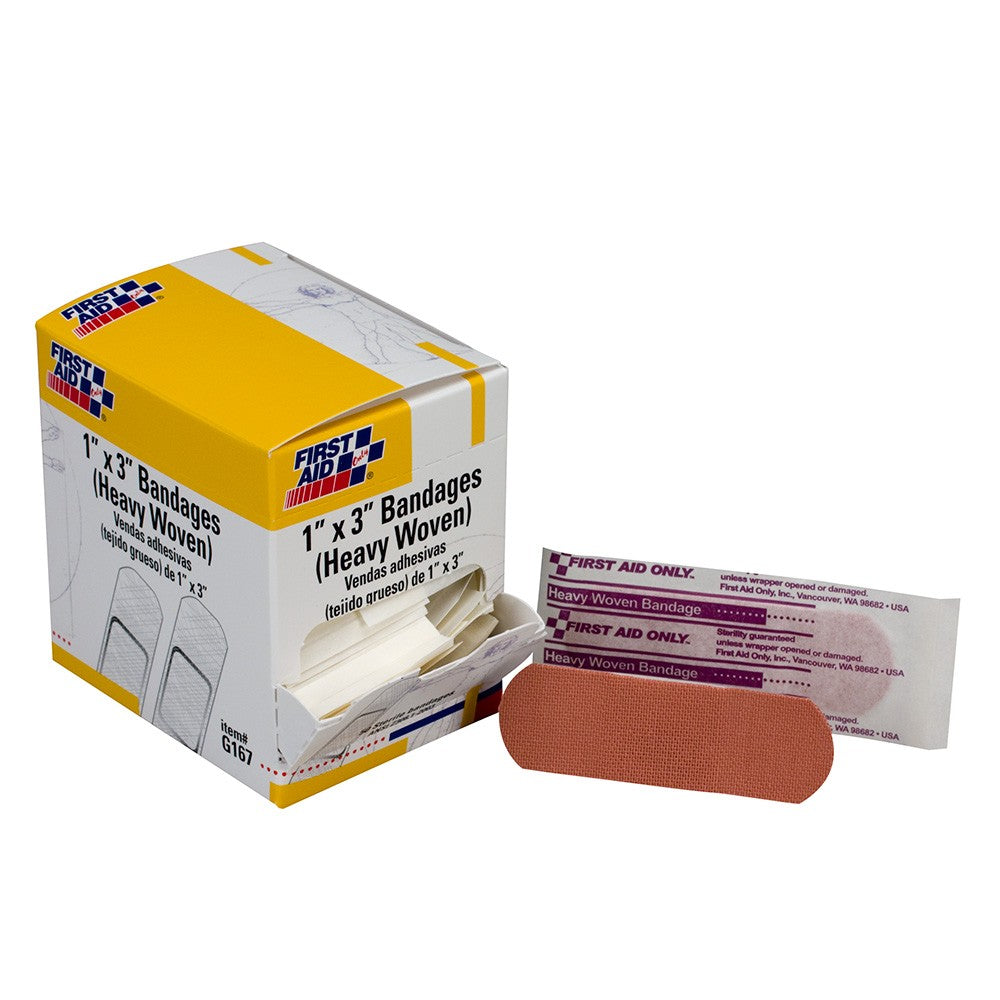 First Aid Only 1" x 3" Heavy-Weight Woven Fabric Bandages | 50 Per Box