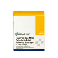 First Aid Only Blue Metal Detectable Fabric Fingertip Bandages, 25 Per Box(Pack of 60)