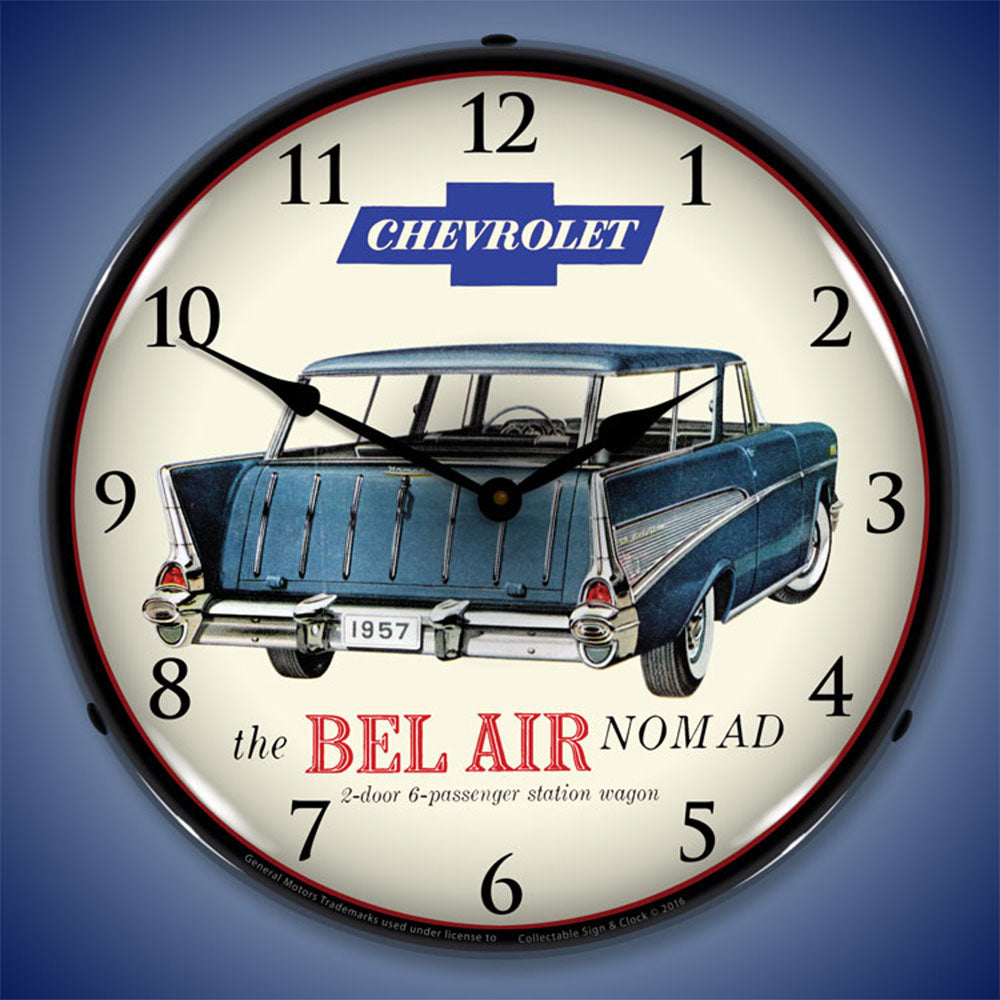 Collectable Sign & Clock 1957 Chevrolet Bel Air Nomad 14" LED Wall Clock – Backlit High-Visibility Illuminated Automotive Timepiece