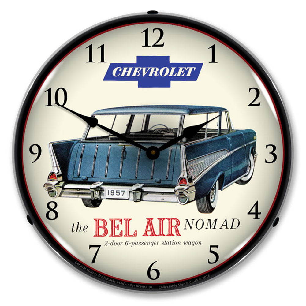Collectable Sign & Clock 1957 Chevrolet Bel Air Nomad 14" LED Wall Clock – Backlit High-Visibility Illuminated Automotive Timepiece