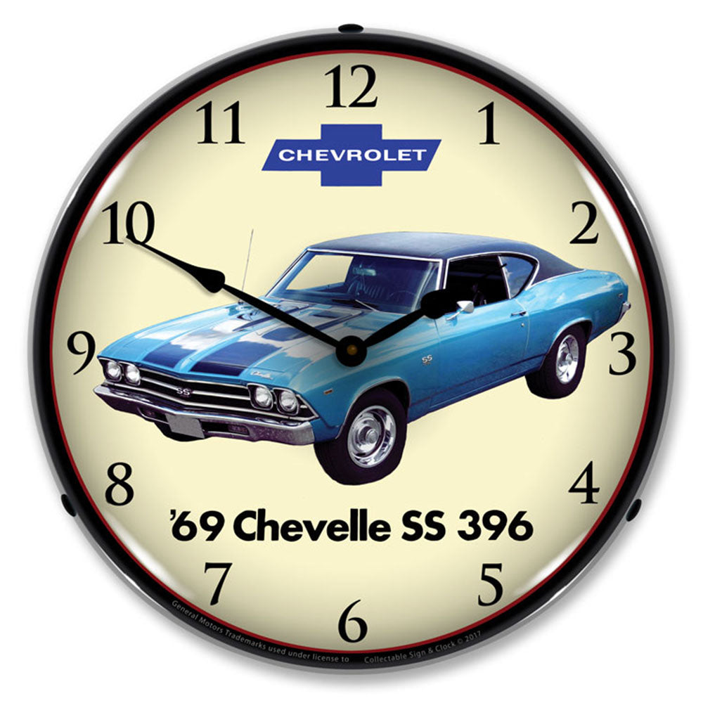 1969 Chevy Chevelle SS 396 14" Backlit LED Wall Clock – High-Visibility Automotive Wall Display