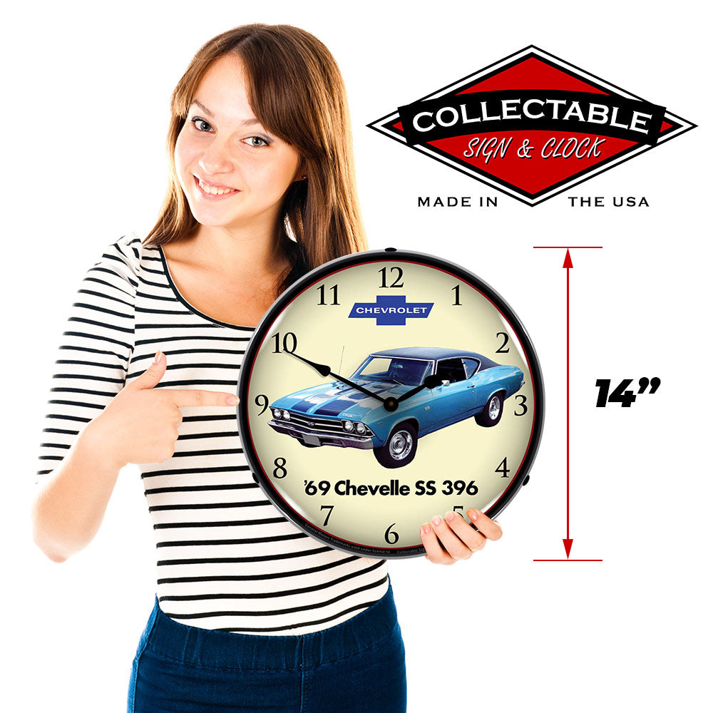 1969 Chevy Chevelle SS 396 14" Backlit LED Wall Clock – High-Visibility Automotive Wall Display