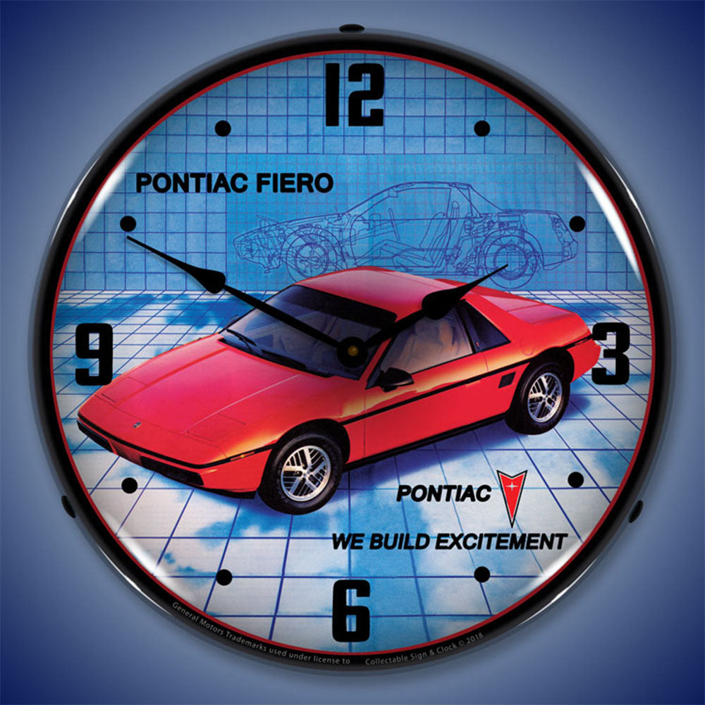 1984 Pontiac Fiero "We Build Excitement" 14" LED Wall Clock
