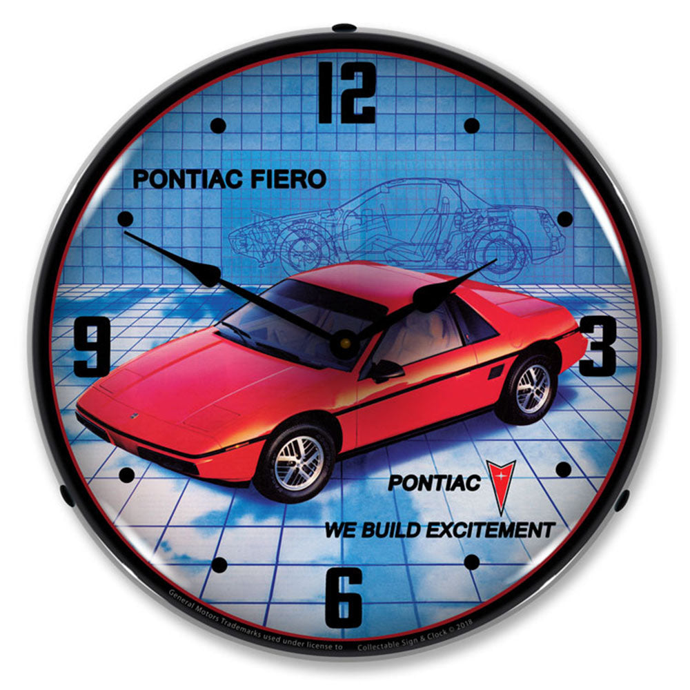 1984 Pontiac Fiero "We Build Excitement" 14" LED Wall Clock