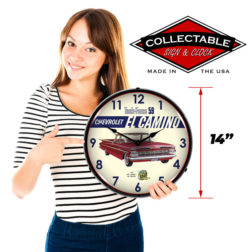 Collectable Sign & Clock 1959 Chevrolet El Camino "Task Force 59" 14" LED Wall Clock | Vintage Aesthetic & Commercial Precision