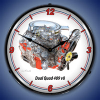 Chevrolet Dual Quad 409 v8 14" LED Wall Clock