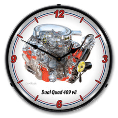 Chevrolet Dual Quad 409 v8 14" LED Wall Clock