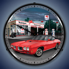 1970 GTO at Mobilgas Station 14" LED Wall Clock