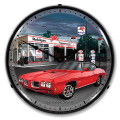 1970 GTO at Mobilgas Station 14" LED Wall Clock