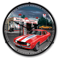 1969 Camaro at Mobilgas Station 14" LED Wall Clock