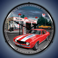 1969 Camaro at Mobilgas Station 14" LED Wall Clock