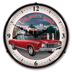 1972 Monte Carlo at Mobilgas Station Red 14" LED Wall Clock