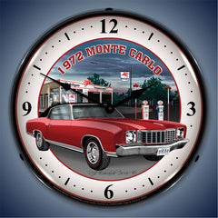 1972 Monte Carlo at Mobilgas Station Red 14" LED Wall Clock