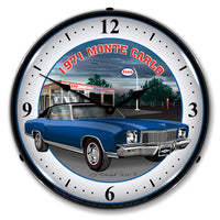 1971 Monte Carlo at Esso Garage Blue 14" LED Wall Clock
