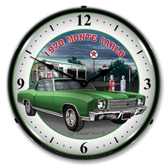 1970 Monte Carlo at Texaco Garage Green 14" LED Wall Clock