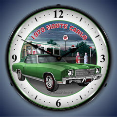 1970 Monte Carlo at Texaco Garage Green 14" LED Wall Clock