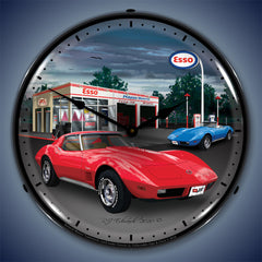 1974 Corvette at Esso Gas Station 14" LED Wall Clock