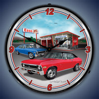 1970 Nova at Gas Station 14" LED Wall Clock