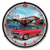 1970 Nova at Gas Station 14" LED Wall Clock