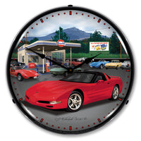 Corvette C5 at Gulf Station 14" LED Wall Clock