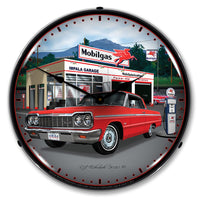 1964 Impala at Mobilgas Garage 14" LED Wall Clock