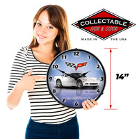 Corvette C6 Artic White 14" LED Wall Clock