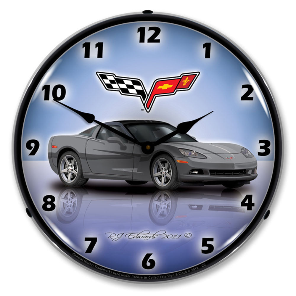 Corvette C6 Cyber Grey 14" LED Wall Clock