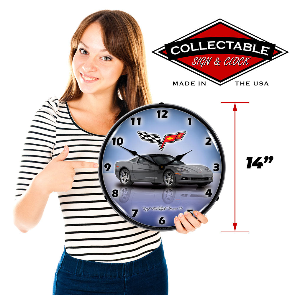 Corvette C6 Cyber Grey 14" LED Wall Clock