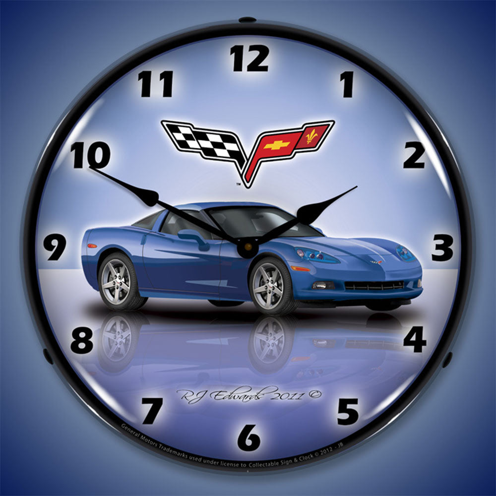 Corvette C6 Jetstream Blue 14" LED Wall Clock